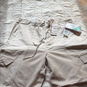 Kensie Effort Twill Wide Leg Pants in Light Tan